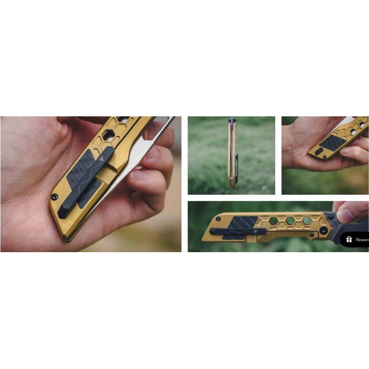 Couteau Artisan Cutlery Beest Lame Acier S35VN Manche Titane Gold/Fibre Carbone Frame Lock ATZ1878GGL - Livraison Gratuite