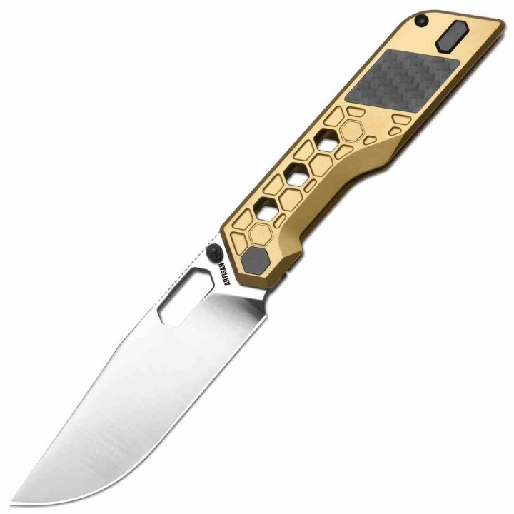 Couteau Artisan Cutlery Beest Lame Acier S35VN Manche Titane Gold/Fibre Carbone Frame Lock ATZ1878GGL - Livraison Gratuite