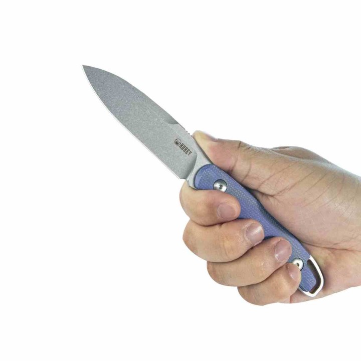 Couteau Kubey Dust Devil Lame Spear Point Acier Sandvik 14C28N Manche Micarta Bleu Étui Kydex KUB357D - Livraison Gratuite