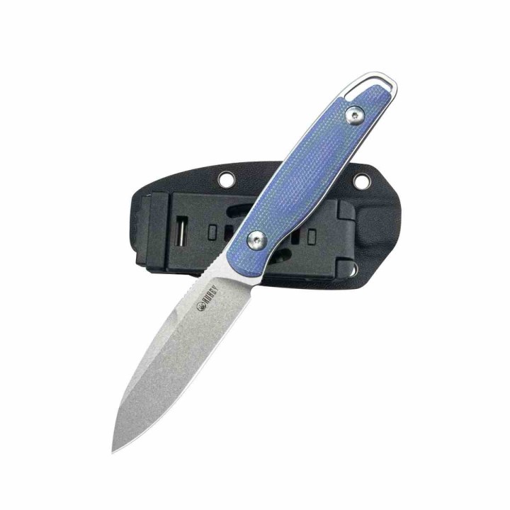 Couteau Kubey Dust Devil Lame Spear Point Acier Sandvik 14C28N Manche Micarta Bleu Étui Kydex KUB357D - Livraison Gratuite