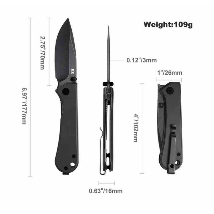 Couteau NUKNIVES Kumpanter Lame Acier Outil D2 Black Manche G10 Noir Liner Lock NUKS131008 - Livraison Gratuite