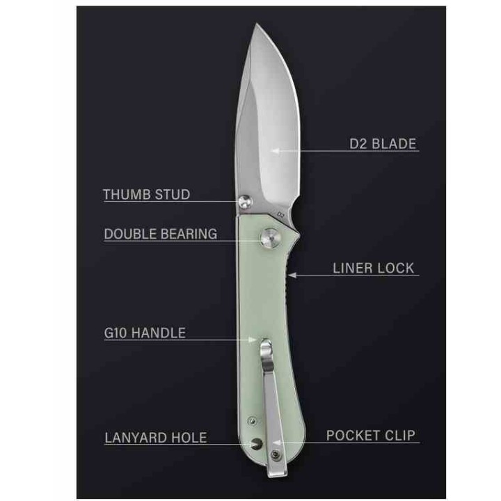 Couteau NUKNIVES Kumpanter Lame Acier D2 Manche G10 Jade Liner Lock NUKS131005 - Livraison Gratuite