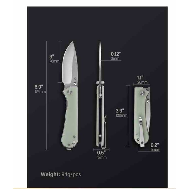 Couteau NUKNIVES Kumpanter Lame Acier D2 Manche G10 Jade Liner Lock NUKS131005 - Livraison Gratuite