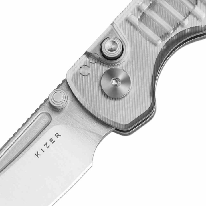 Couteau Kizer Parakeet Lame Sheepsfoot Acier Nitro-V Manche Acrylique Button Lock Clip KIV2706A2 - Livraison Gratuite