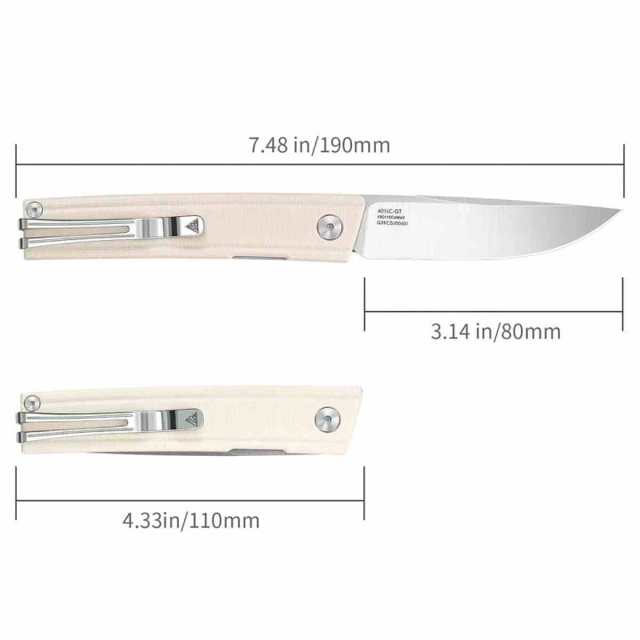 Couteau SRM Gent 401LC-GT Lame Acier 10Cr15CoMoV Manche G10 Blanc Liner Lock KIVT SRM401LCGT - Livraison Gratuite