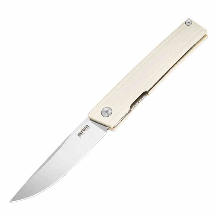 Couteau SRM Gent 401LC-GT Lame Acier 10Cr15CoMoV Manche G10 Blanc Liner Lock KIVT SRM401LCGT - Livraison Gratuite