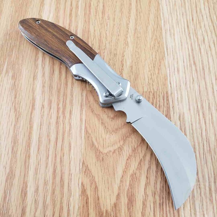 Lot de 3 Couteau Serpette Hawkbill Lame Acier 3Cr13 Manche Bois Liner Lock Clip de poche CN211637 - Livraison Gratuite