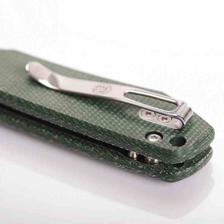 Couteau Vosteed Raccoon Lame Bowie Acier 14C28N Manche Micarta Green Top Liner Lock KIVT Clip VOSA2911 - Livraison Gratuite
