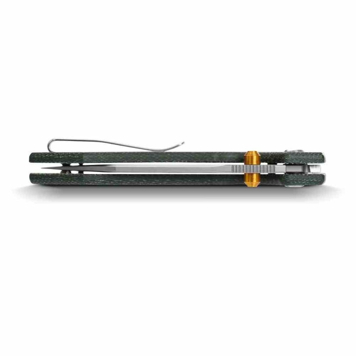 Couteau Vosteed Raccoon Lame Bowie Acier 14C28N Manche Micarta Green Top Liner Lock KIVT Clip VOSA2911 - Livraison Gratuite