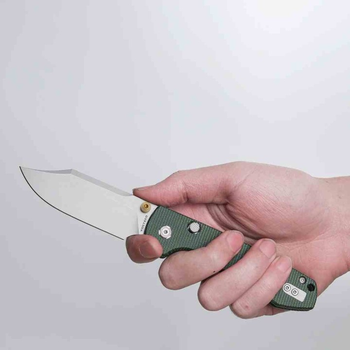 Couteau Vosteed Raccoon Lame Bowie Acier 14C28N Manche Micarta Green Top Liner Lock KIVT Clip VOSA2911 - Livraison Gratuite