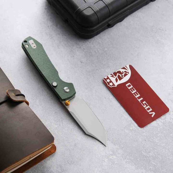 Couteau Vosteed Raccoon Lame Bowie Acier 14C28N Manche Micarta Green Top Liner Lock KIVT Clip VOSA2911 - Livraison Gratuite