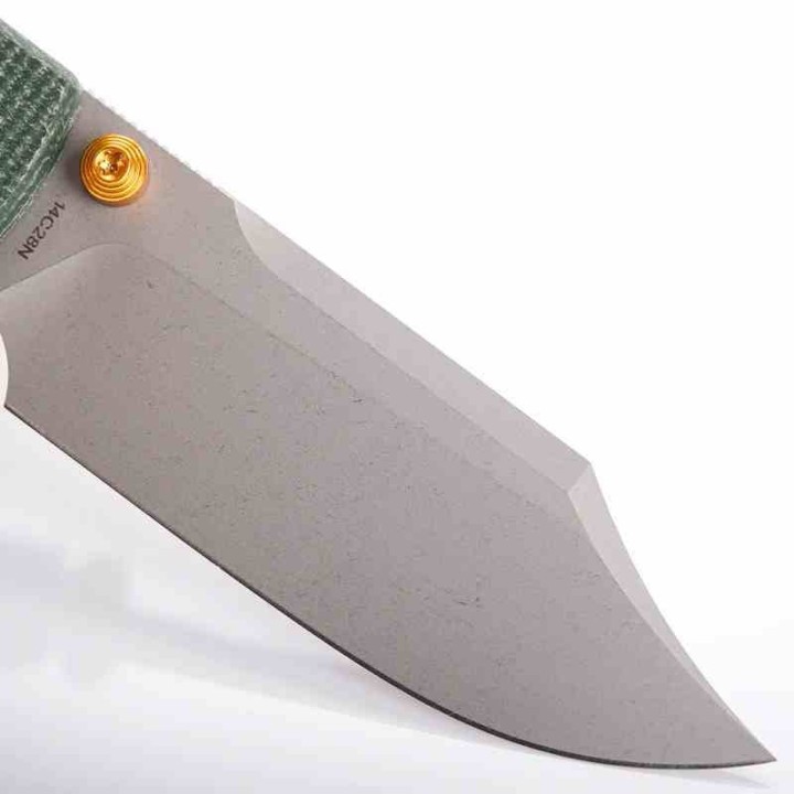 Couteau Vosteed Raccoon Lame Bowie Acier 14C28N Manche Micarta Green Top Liner Lock KIVT Clip VOSA2911 - Livraison Gratuite