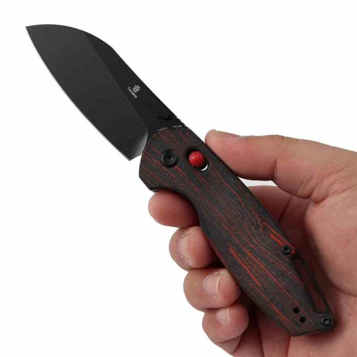 Couteau Tenable Model 6 Lame Acier 14C28N Black Manche G-Mascus Rouge & Noir Cross-Bar Lock T1022V7 - Livraison Gratuite