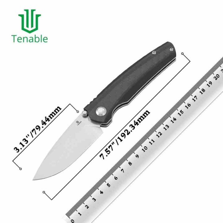 Couteau Tenable Raven Lame Drop Point Acier 14C28N Manche Fibre De Carbone Twill Cross-Bar Lock T2109V1 - Livraison Gratuite