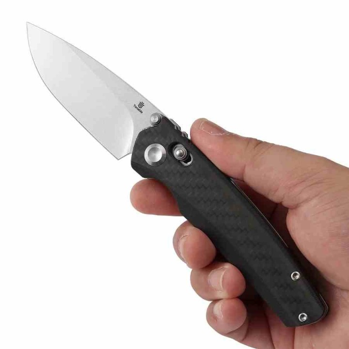 Couteau Tenable Raven Lame Drop Point Acier 14C28N Manche Fibre De Carbone Twill Cross-Bar Lock T2109V1 - Livraison Gratuite