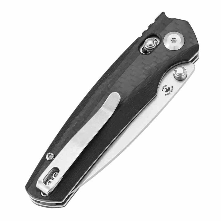 Couteau Tenable Raven Lame Drop Point Acier 14C28N Manche Fibre De Carbone Twill Cross-Bar Lock T2109V1 - Livraison Gratuite