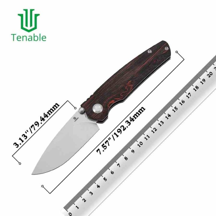 Couteau Tenable Raven Lame Drop Point Acier 14C28N Manche G-Mascus Rouge & Noir Cross-Bar Lock T2109V3 - Livraison Gratuite