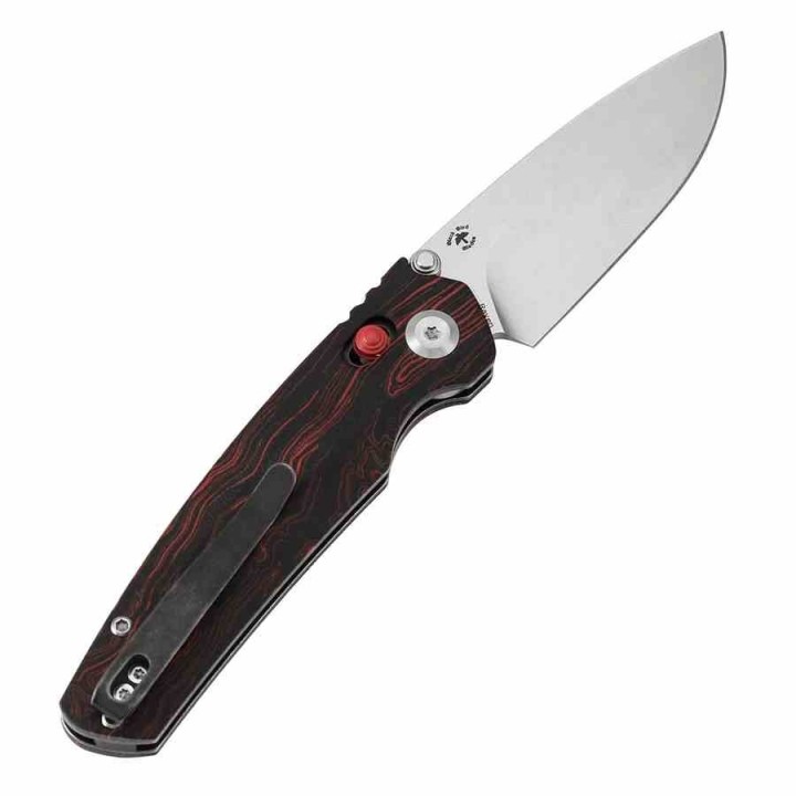 Couteau Tenable Raven Lame Drop Point Acier 14C28N Manche G-Mascus Rouge & Noir Cross-Bar Lock T2109V3 - Livraison Gratuite