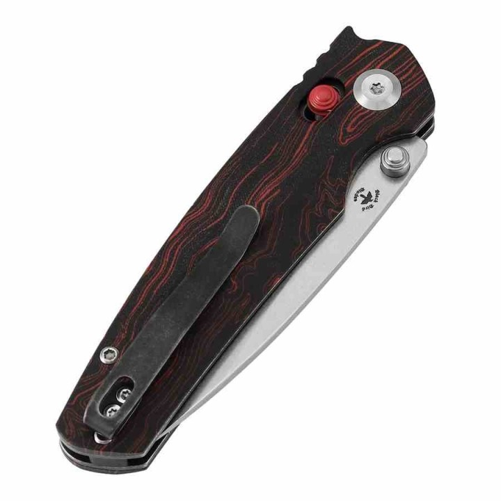 Couteau Tenable Raven Lame Drop Point Acier 14C28N Manche G-Mascus Rouge & Noir Cross-Bar Lock T2109V3 - Livraison Gratuite