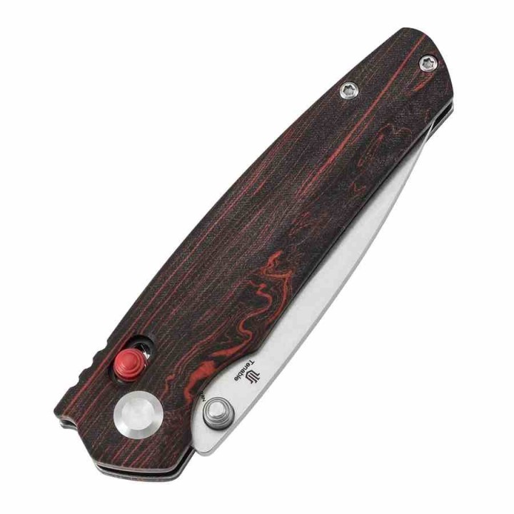 Couteau Tenable Raven Lame Drop Point Acier 14C28N Manche G-Mascus Rouge & Noir Cross-Bar Lock T2109V3 - Livraison Gratuite