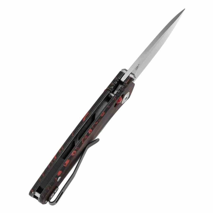 Couteau Tenable Raven Lame Drop Point Acier 14C28N Manche G-Mascus Rouge & Noir Cross-Bar Lock T2109V3 - Livraison Gratuite