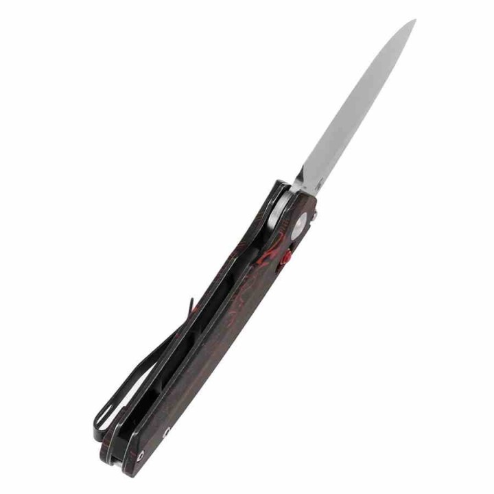 Couteau Tenable Raven Lame Drop Point Acier 14C28N Manche G-Mascus Rouge & Noir Cross-Bar Lock T2109V3 - Livraison Gratuite
