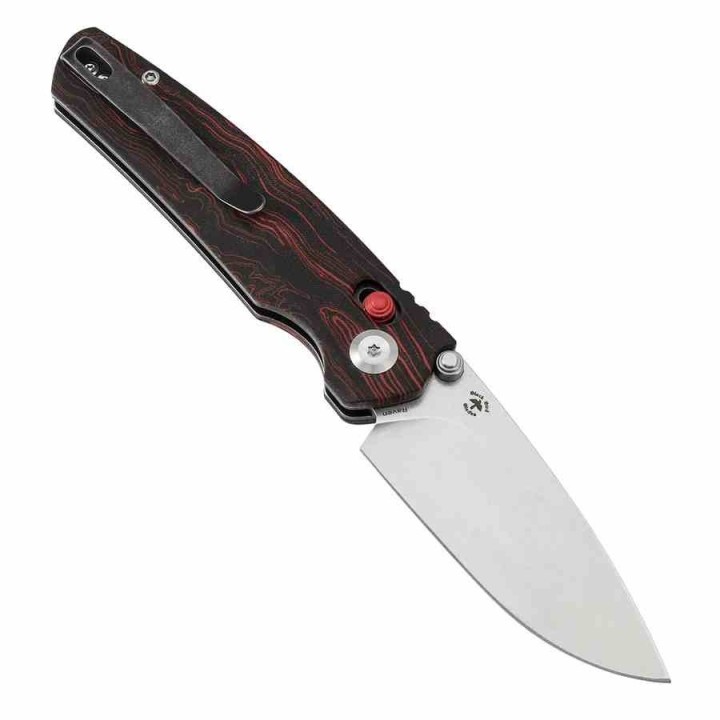 Couteau Tenable Raven Lame Drop Point Acier 14C28N Manche G-Mascus Rouge & Noir Cross-Bar Lock T2109V3 - Livraison Gratuite
