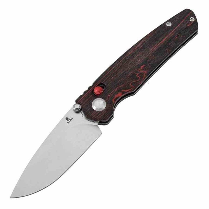 Couteau Tenable Raven Lame Drop Point Acier 14C28N Manche G-Mascus Rouge & Noir Cross-Bar Lock T2109V3 - Livraison Gratuite