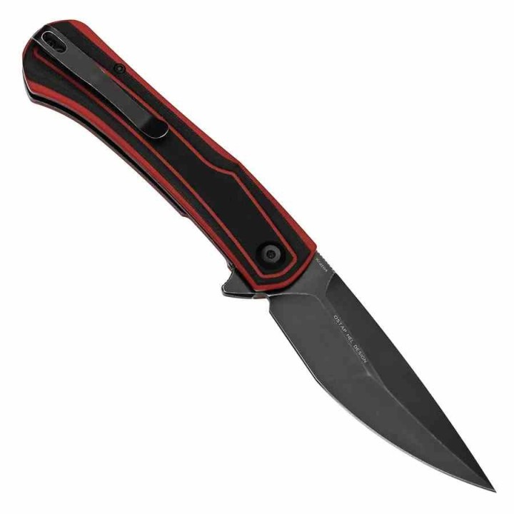 Couteau Tenable Kratos Lame Acier Nitro-V Black Manche G10 Black/Red Liner Lock Clip T1024A1 - Livraison Gratuite