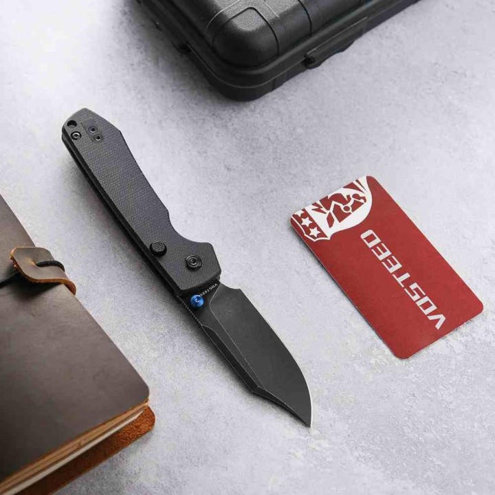 Couteau Vosteed Raccoon Top Liner Lock Lame Bowie Acier 14C28N Manche Micarta Noir KIVT VOSA2910 - Livraison Gratuite