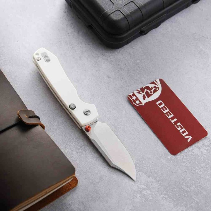 Couteau Vosteed Raccoon Top Liner Lock Lame Bowie Acier 14C28N Manche Micarta White KIVT VOSA2912 - Livraison Gratuite