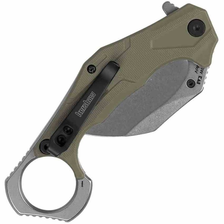 Couteau Kershaw Outlier Karambit O/A Lame 8Cr13MoV SW Manche GFN Vert Olive Linerlock KS2064ODSW - Livraison Gratuite