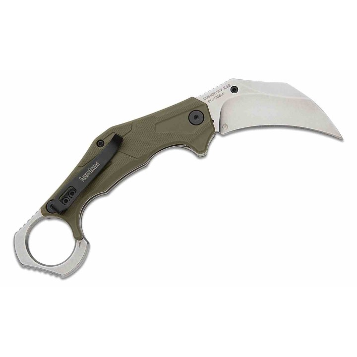 Couteau Kershaw Outlier Karambit O/A Lame 8Cr13MoV SW Manche GFN Vert Olive Linerlock KS2064ODSW - Livraison Gratuite