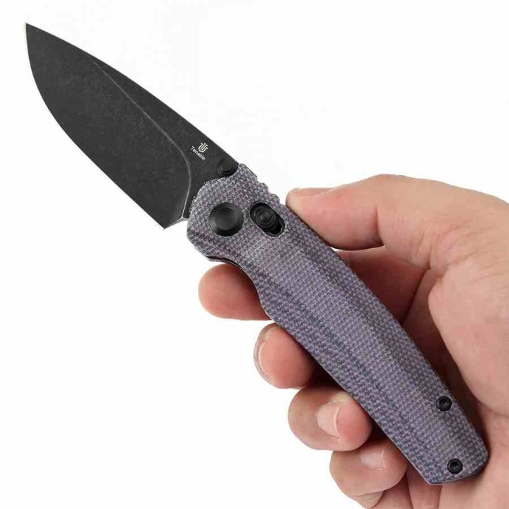 Couteau Tenable Raven Cross Bar Lock Lame Drop Point Acier 14C28N Blk Manche Micarta Violet T2109V7 - Livraison Gratuite