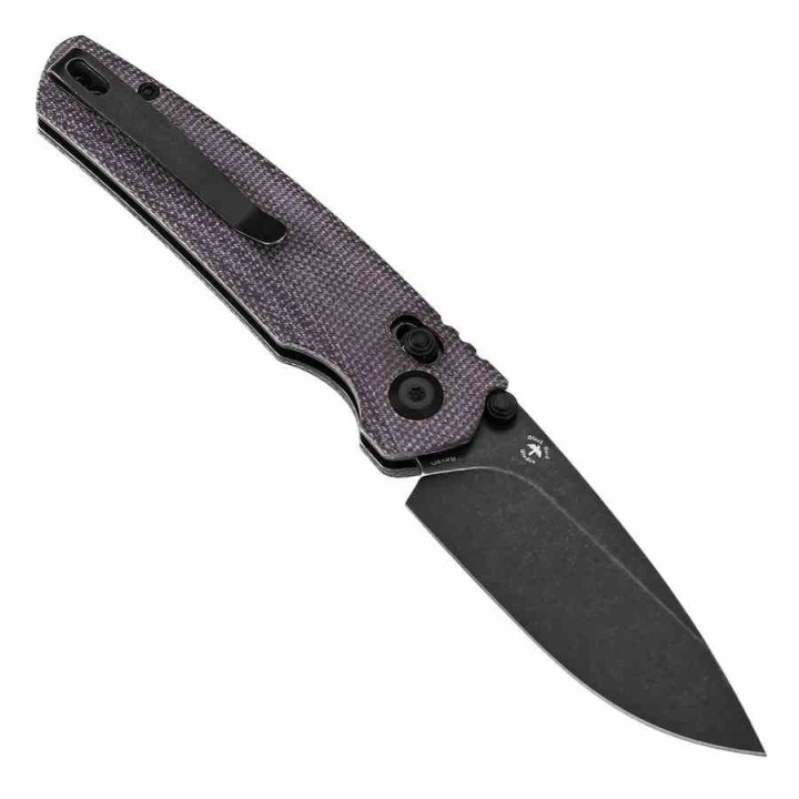 Couteau Tenable Raven Cross Bar Lock Lame Drop Point Acier 14C28N Blk Manche Micarta Violet T2109V7 - Livraison Gratuite