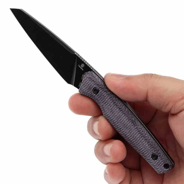 Couteau Tenable Parr Lame Reverse Tanto Acier 14C28N Blk Manche Micarta Purpe Etui Kydex TG011B1 - Livraison Gratuite