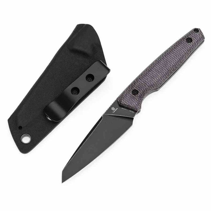 Couteau Tenable Parr Lame Reverse Tanto Acier 14C28N Blk Manche Micarta Purpe Etui Kydex TG011B1 - Livraison Gratuite