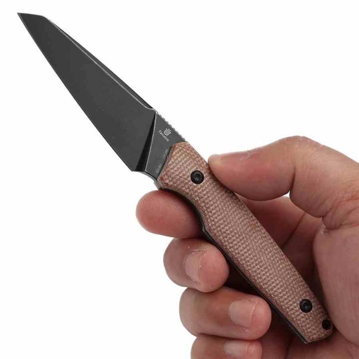 Couteau Tenable Parr Lame Reverse Tanto Acier 14C28N Blk Manche Micarta Brown Etui Kydex TG011B4 - Livraison Gratuite