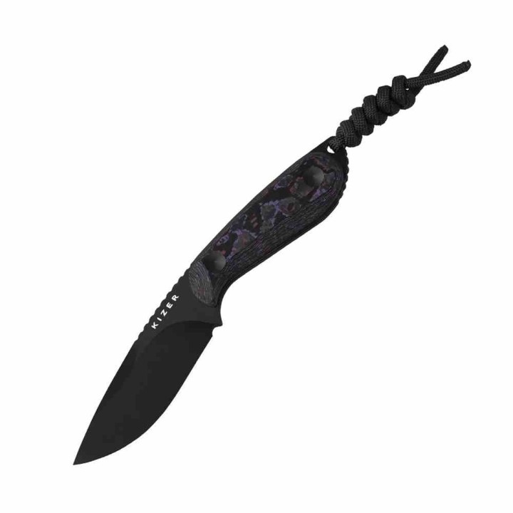 Couteau Kizer Buddy Lame Drop Point Acier 4V Manche Fat Carbon Purple Etui Kydex KI1081A10 - Livraison Gratuite