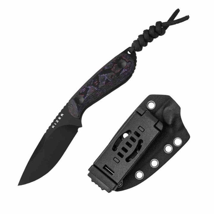 Couteau Kizer Buddy Lame Drop Point Acier 4V Manche Fat Carbon Purple Etui Kydex KI1081A10 - Livraison Gratuite