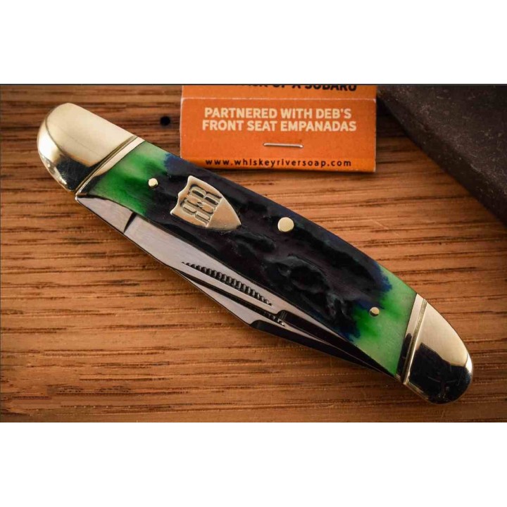 Couteau Rough Ryder Bluegill Copperhead Lames Acier 440 Satin Manche Os Jigged Bleu & Vert Slipjoint RR2633 - Livraison Gratuite