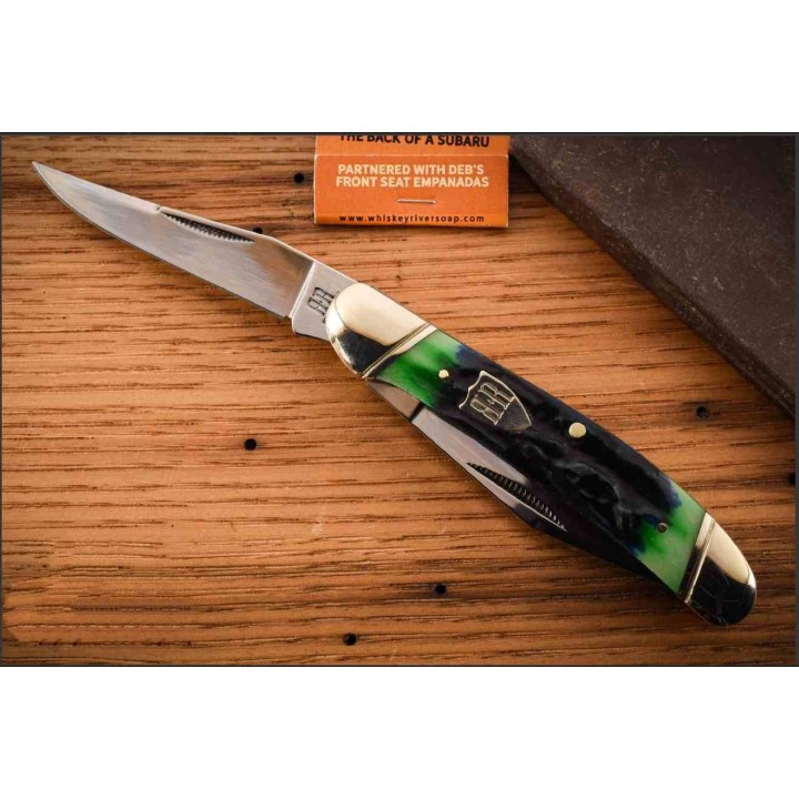 Couteau Rough Ryder Bluegill Copperhead Lames Acier 440 Satin Manche Os Jigged Bleu & Vert Slipjoint RR2633 - Livraison Gratuite