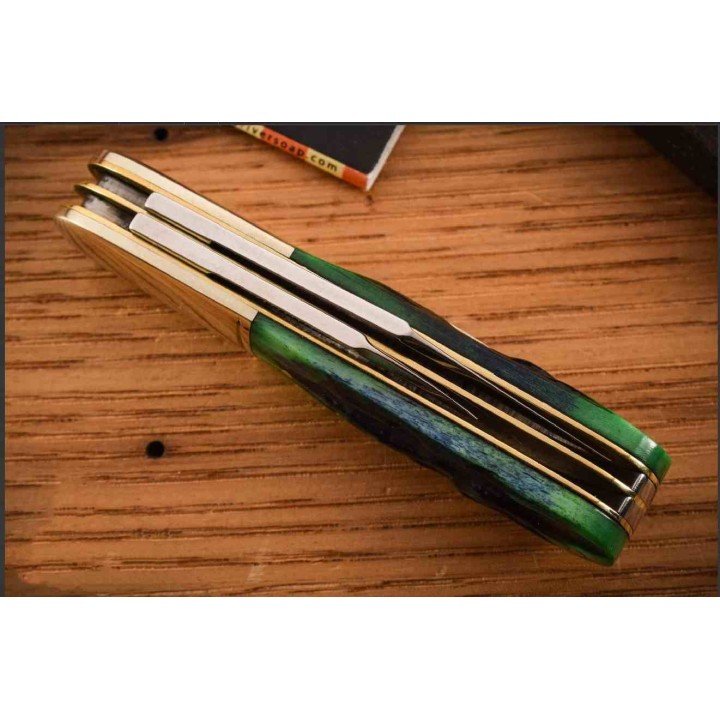 Couteau Rough Ryder Bluegill Barlow Lames Acier 440 Satin Manche Os Jigged Bleu & Vert RR2632 - Livraison Gratuite