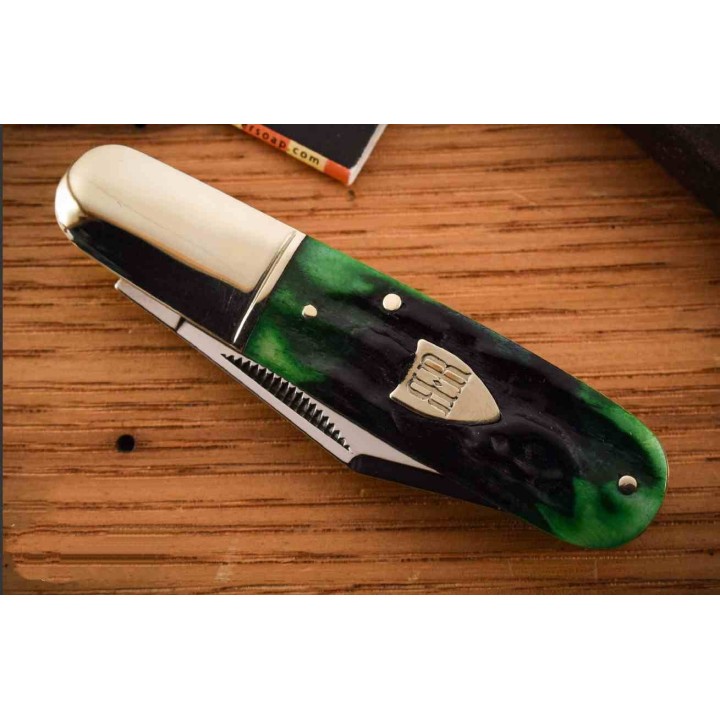Couteau Rough Ryder Bluegill Barlow Lames Acier 440 Satin Manche Os Jigged Bleu & Vert RR2632 - Livraison Gratuite