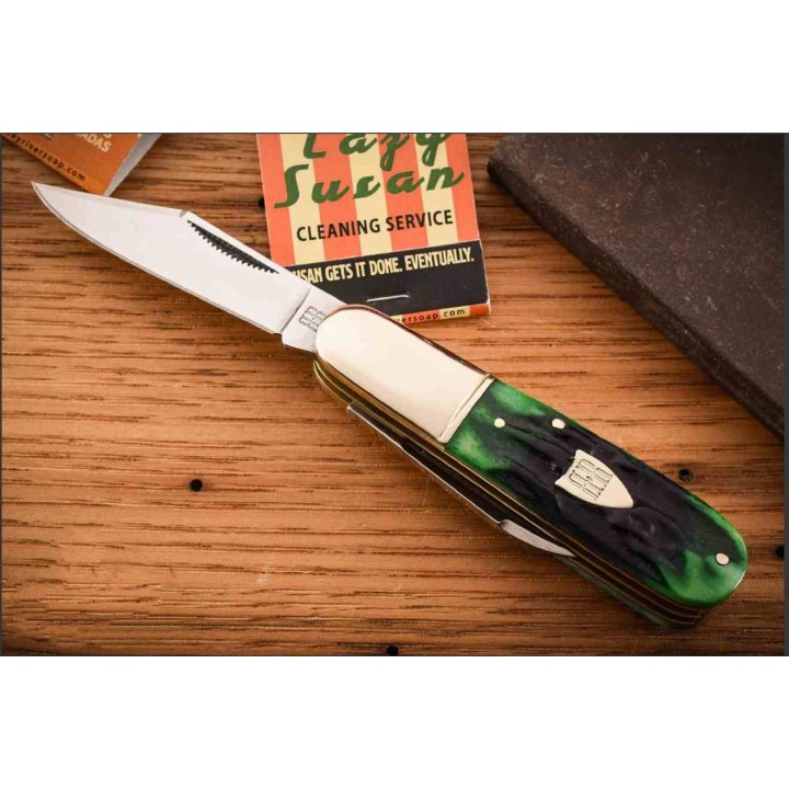 Couteau Rough Ryder Bluegill Barlow Lames Acier 440 Satin Manche Os Jigged Bleu & Vert RR2632 - Livraison Gratuite