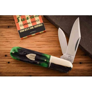Couteau Rough Ryder Bluegill Barlow Lames Acier 440 Satin Manche Os Jigged Bleu & Vert RR2632 - Livraison Gratuite