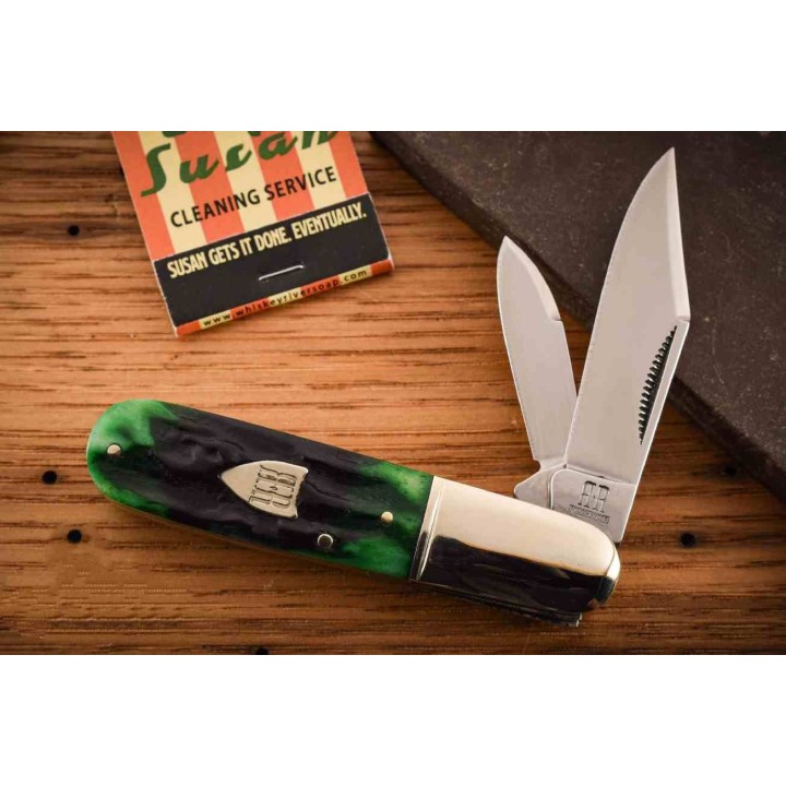Couteau Rough Ryder Bluegill Barlow Lames Acier 440 Satin Manche Os Jigged Bleu & Vert RR2632 - Livraison Gratuite