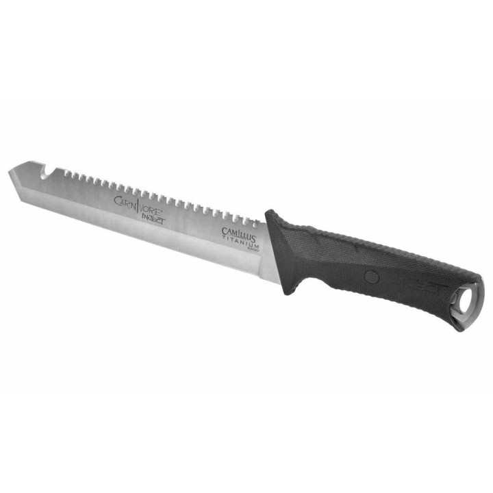 Couteau Machette Camillus Carnivore Lame Acier 420 Titane Sawback & Guthook Manche & Etui ABS CM19818002 - Livraison Gratuite