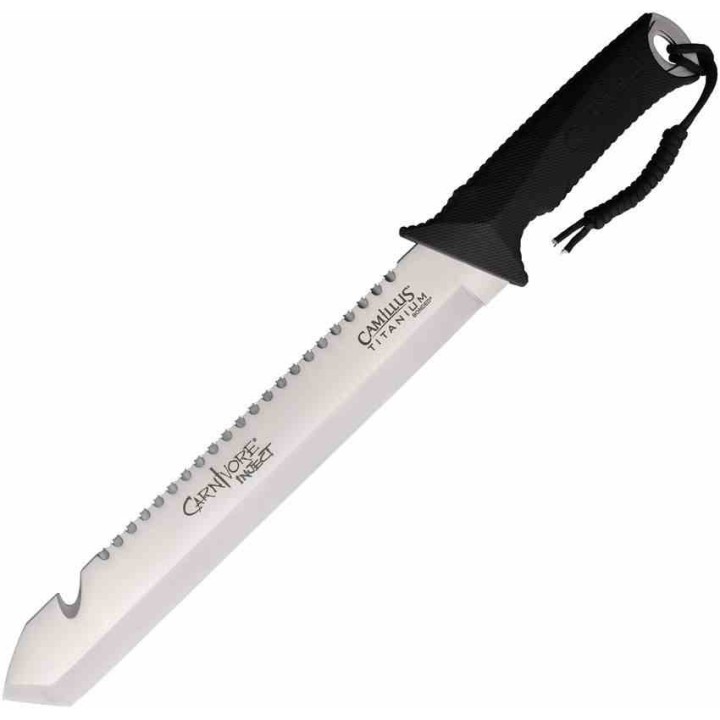 Couteau Machette Camillus Carnivore Lame Acier 420 Titane Sawback & Guthook Manche & Etui ABS CM19818002 - Livraison Gratuite