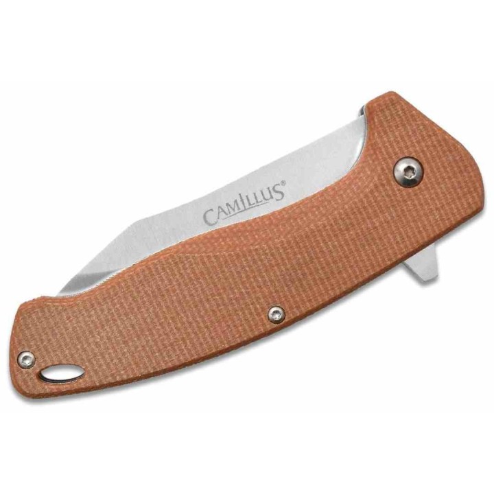 Couteau Camillus Arvo A/O Lame Drop Point Acier 420 Manche Tan Micarta Liner Lock CM19479 -  Livraison Gratuite